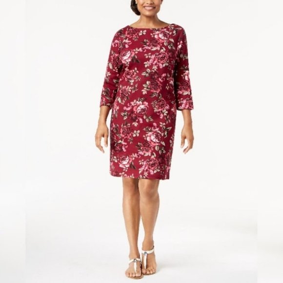 Karen Scott Printed Boat-Neck Dress Red Rose XS - Picture 2 of 3
